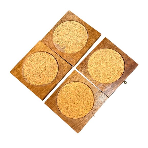 Vtg Wooden Cork Drink Coasters in Wooden Box Ceramic Lid Flowers Planting - Picture 4 of 7